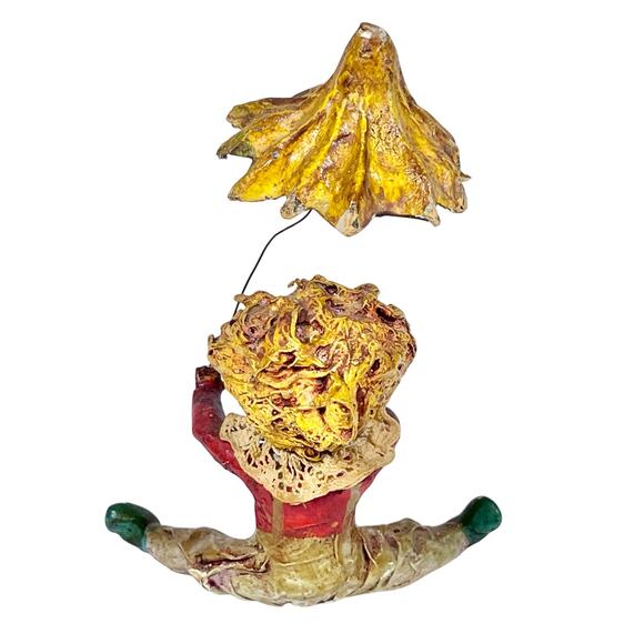 Mexican Vintage Paper Mache Clown Figurine w/ Umbrella Folk Art 6" Creepy - Picture 4 of 16